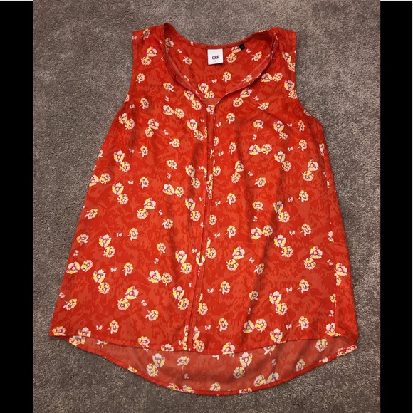 CAbi Tops - Cabi 5550 Orange Sleeveless Floral Split Neck Pullover Tunic Blouse Top Size M